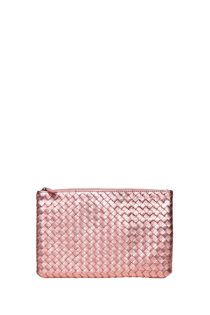 Bottega Veneta Intrecciato Metallic Leather Zipped Pouch