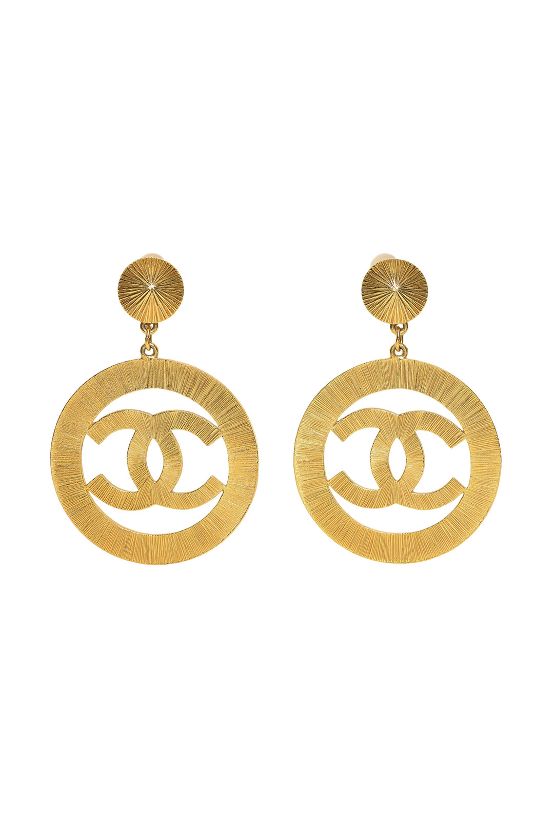 Chanel Vintage Large Interlocking CC Logo Clip On Earrings