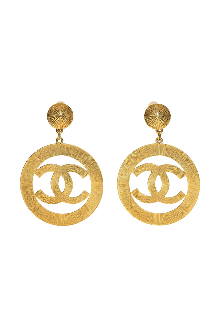 Chanel Vintage Large Interlocking CC Logo Clip On Earrings