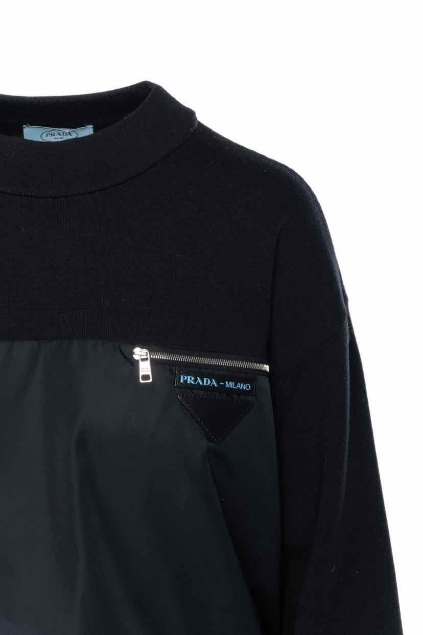 Prada Size 42 2018 Knit & Nylon Logo Patch Sweater