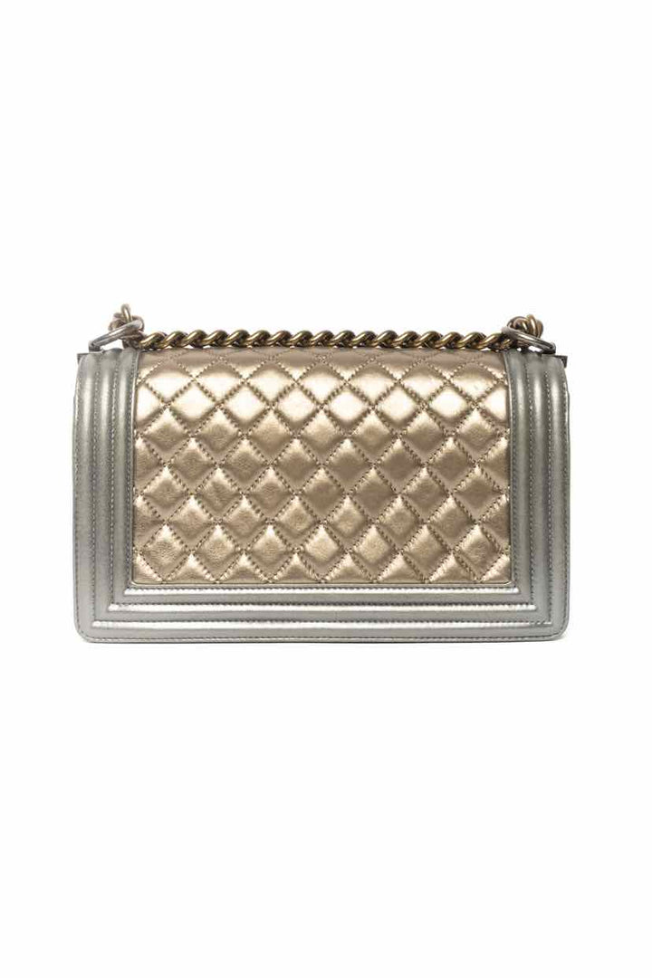 Chanel 2014 Two-Tone Metallic Lambskin Medium Boy Bag