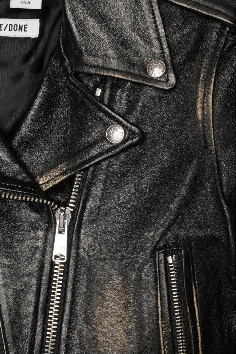 Re/Done Size XS Distressed Leather Moto Cropped Jacket