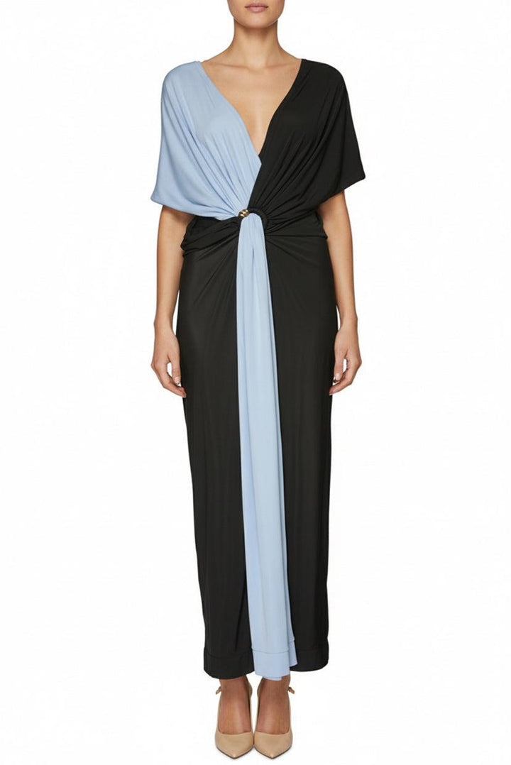 Bottega Veneta Size 46 Twist Front Draped Two Tone Jersey Gown