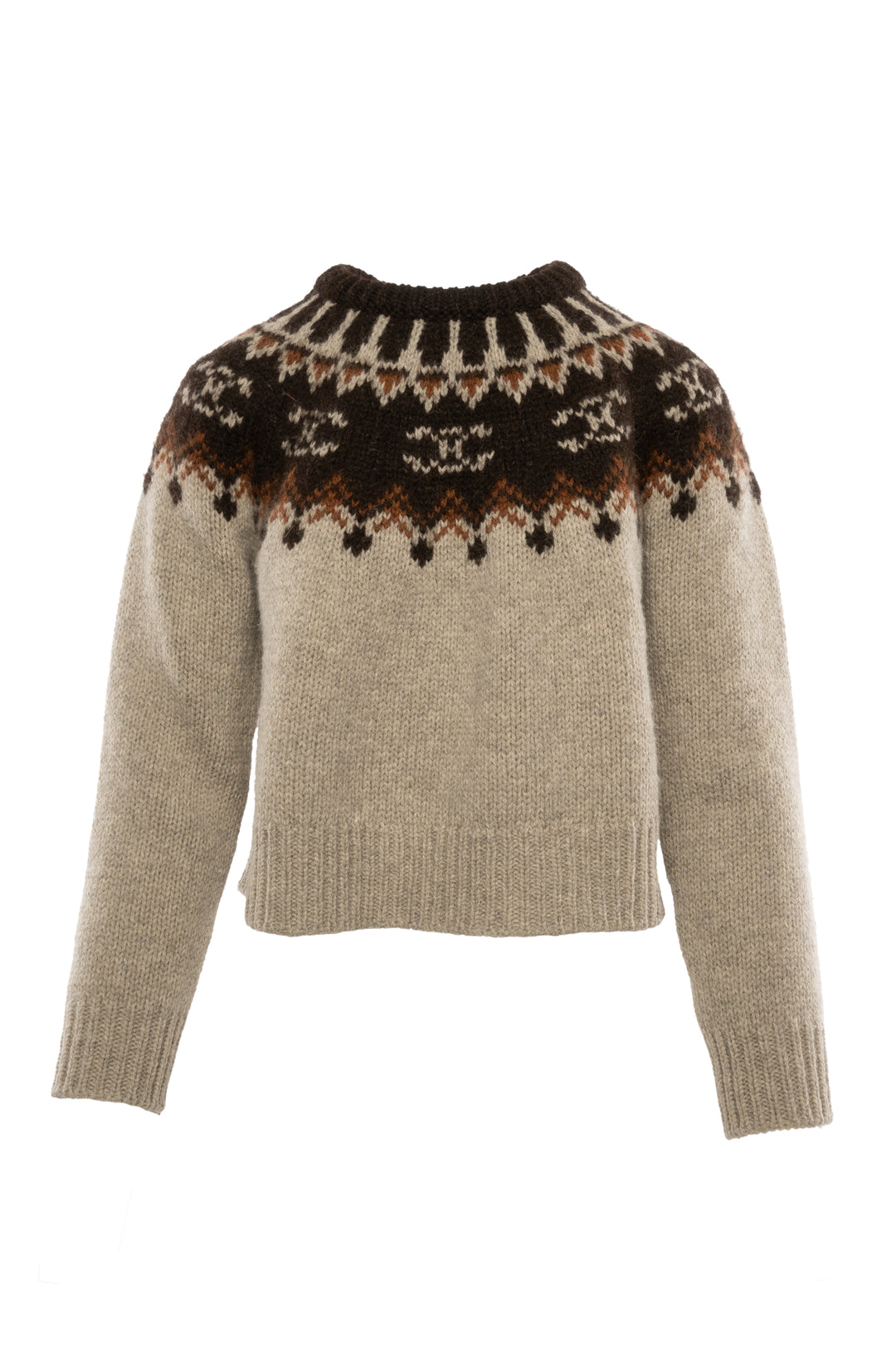 Celine Size XS Triomphe Fair Isle Wool Crewneck Sweater