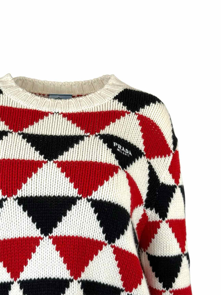 Prada Size 40 2021 Jacquard Triangle Print Crewneck Cashmere Sweater