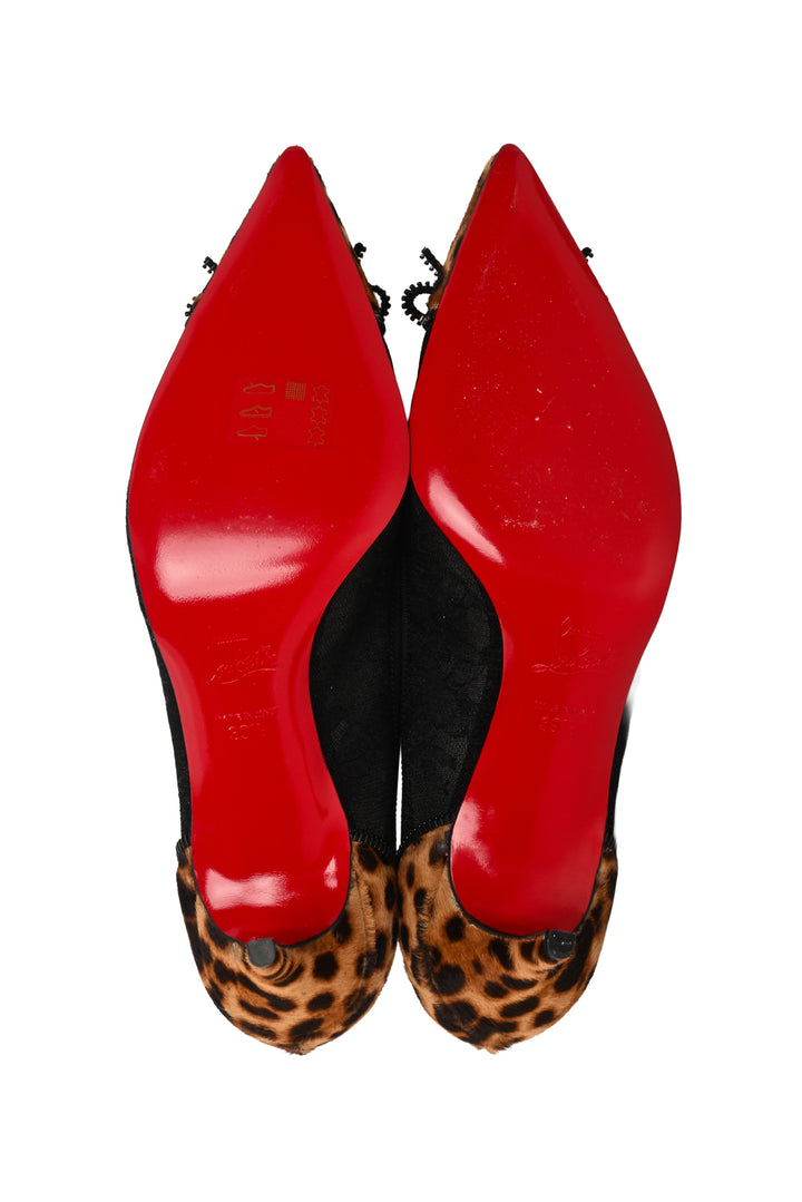 Christian Louboutin Size 39.5 Souris 70 Pony Hair Lace Bow Pumps