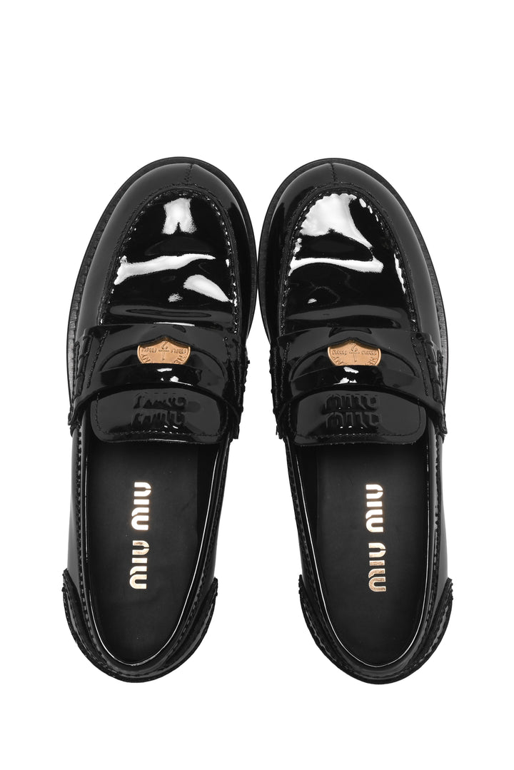 Miu Miu Size 37 Patent Leather Penny Loafers