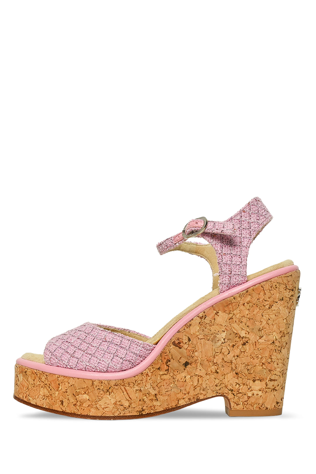 Chanel Size 39 Tweed & Cork CC Wedge Sandals