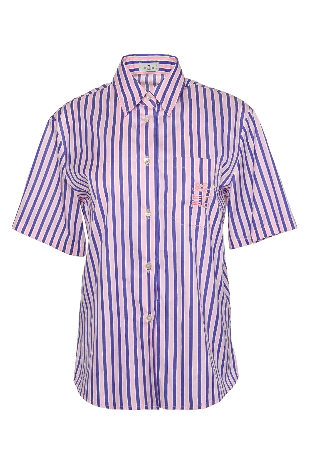 Etro Size 38 Striped Cotton Short Sleeve Shirt