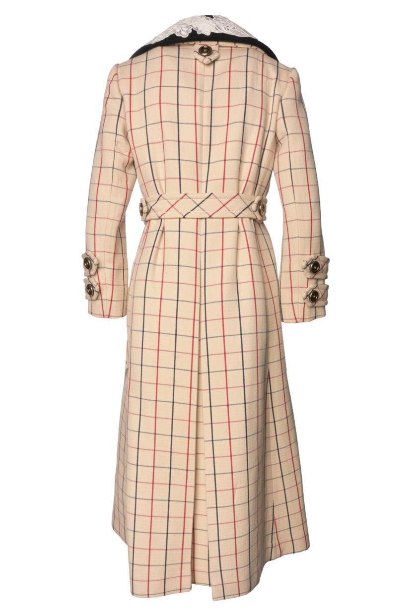 Miu Miu Size 40 2016 Guipure Lace-Trimmed Check Wool Coat