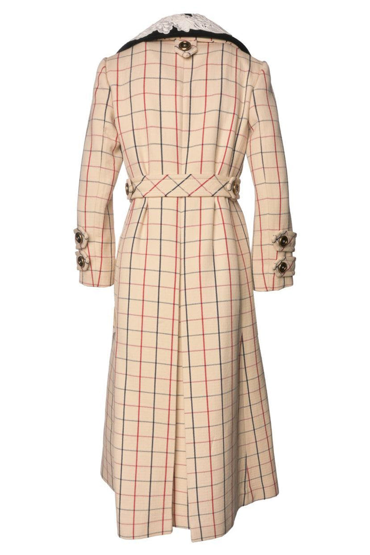 Miu Miu Size 40 2016 Guipure Lace-Trimmed Check Wool Coat