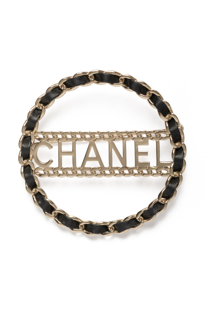 Chanel 2018 Lambskin Chain Logo Brooch