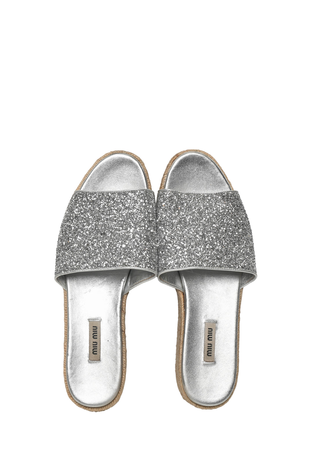 Miu Miu Size 42 Glitter Platform Espadrille Slide Sandals