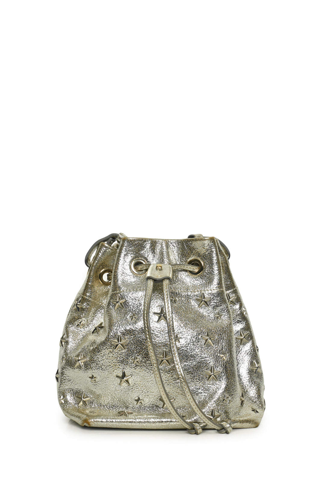 Jimmy Choo Star Studs Metallic Leather Bucket Bag Crossbody
