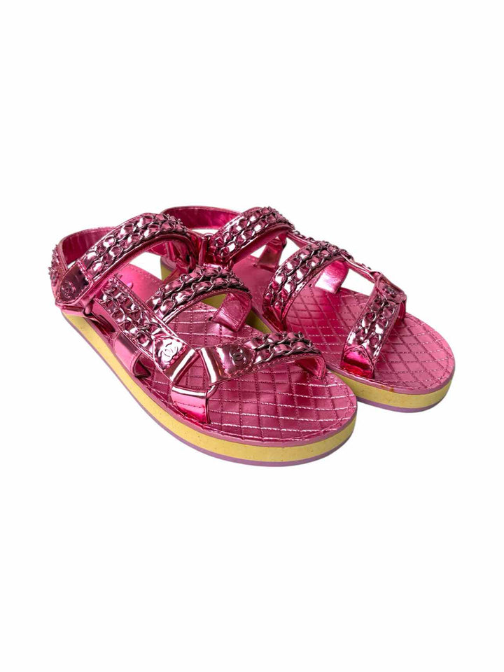 Chanel Pink Metallic Leather Cc Logo Size 38 Sandals