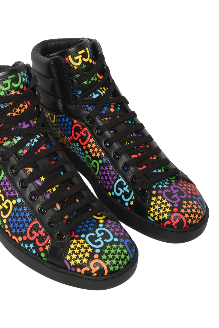 Mens Shoe Size 7 Gucci Men's Ace GG Supreme Psychedelic High Top Sneakers