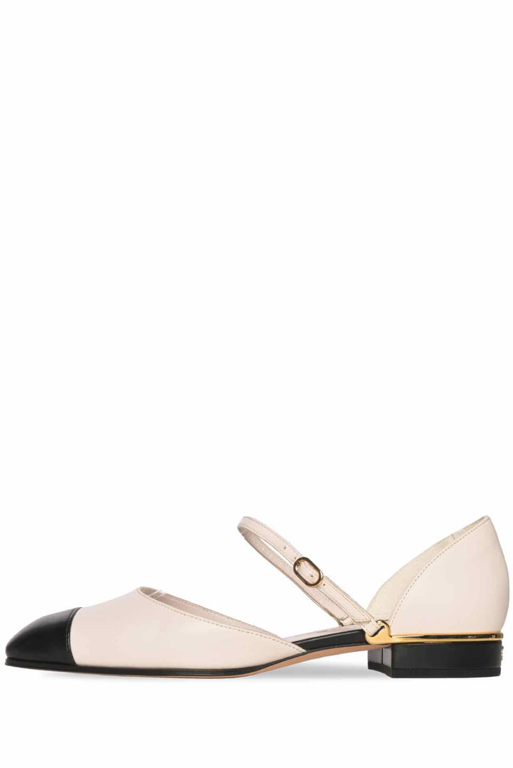 Chanel Size 36 Leather CC Cap Toe Ankle Strap Flats