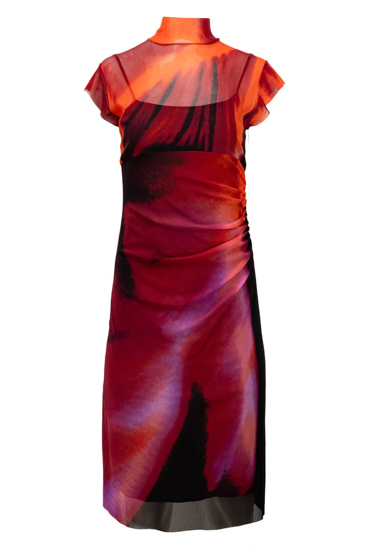 Vivienne Tam Size 1 Vintage 2000's Patterned Nylon Mesh Mock Neck Dress
