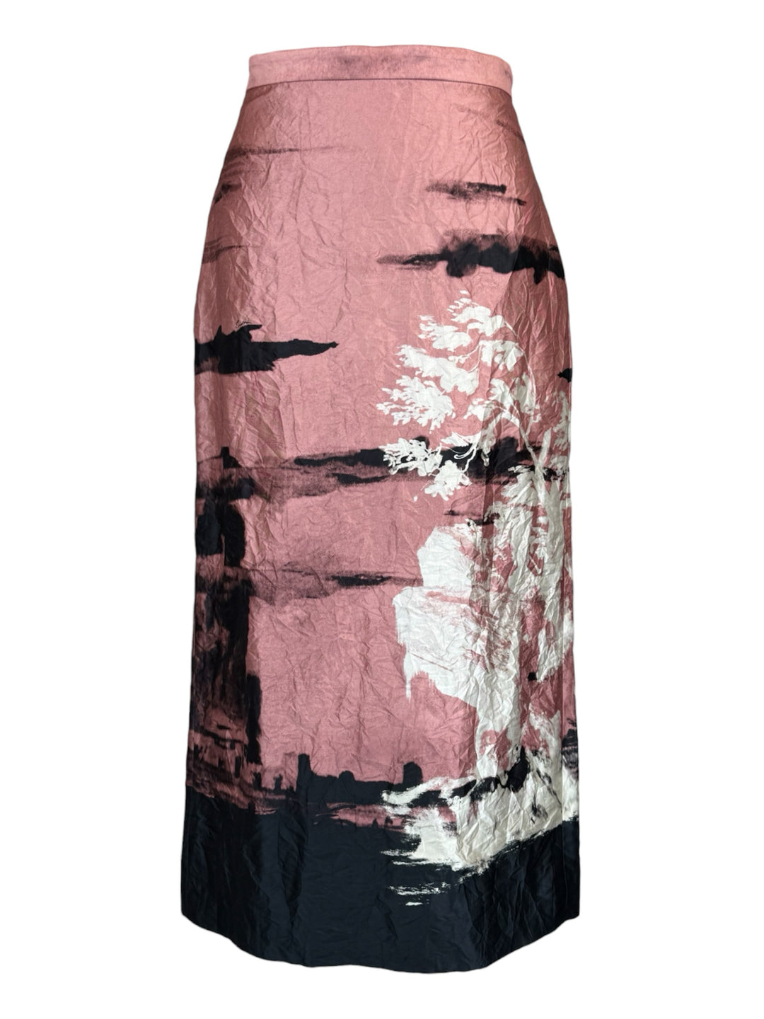Erdem Size 6 Printed Crushed Satin Pencil Skirt