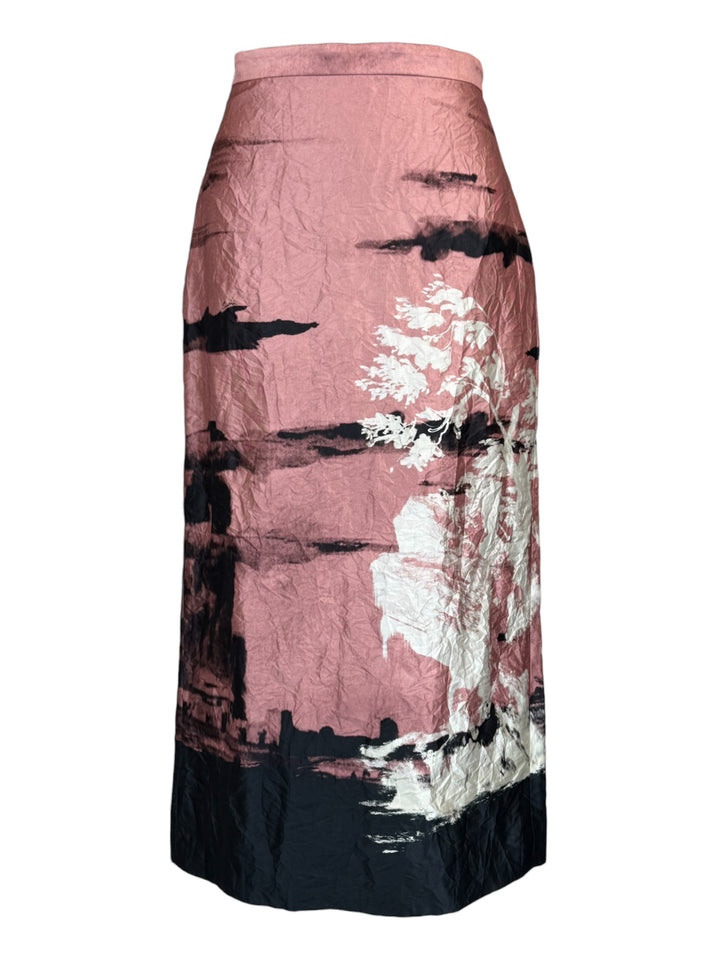 Erdem Size 6 Printed Crushed Satin Pencil Skirt