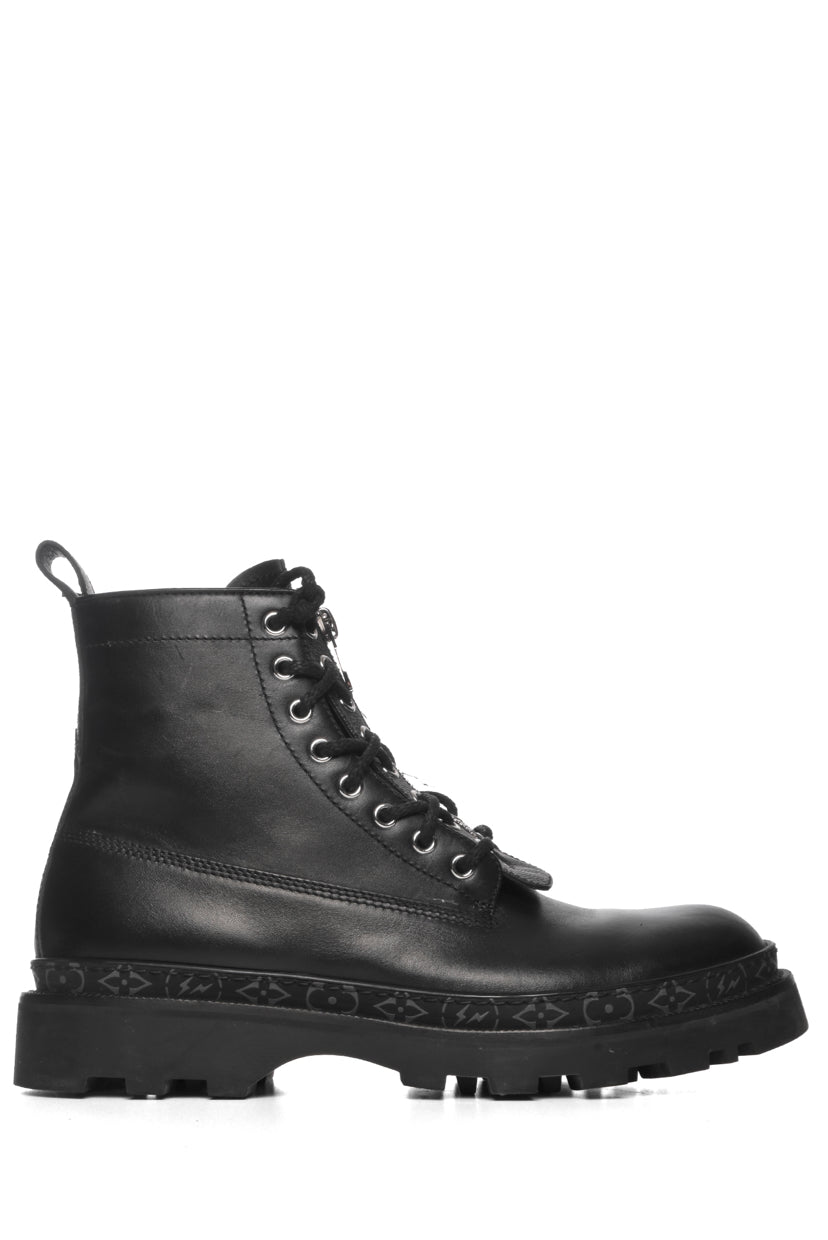 Men's Size 7.5 Louis Vuitton x Fragment Monogram Canvas & Leather Combat Boots