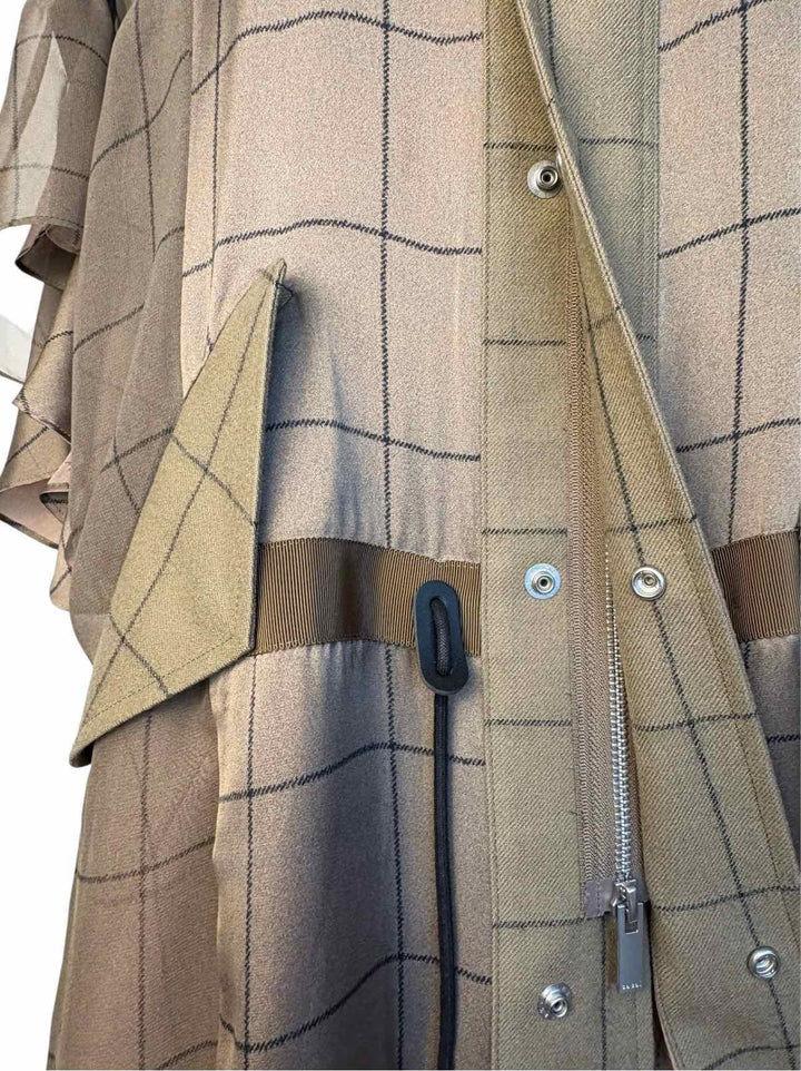 Sacai Size 3 Windowpane Print Drawstring Dress