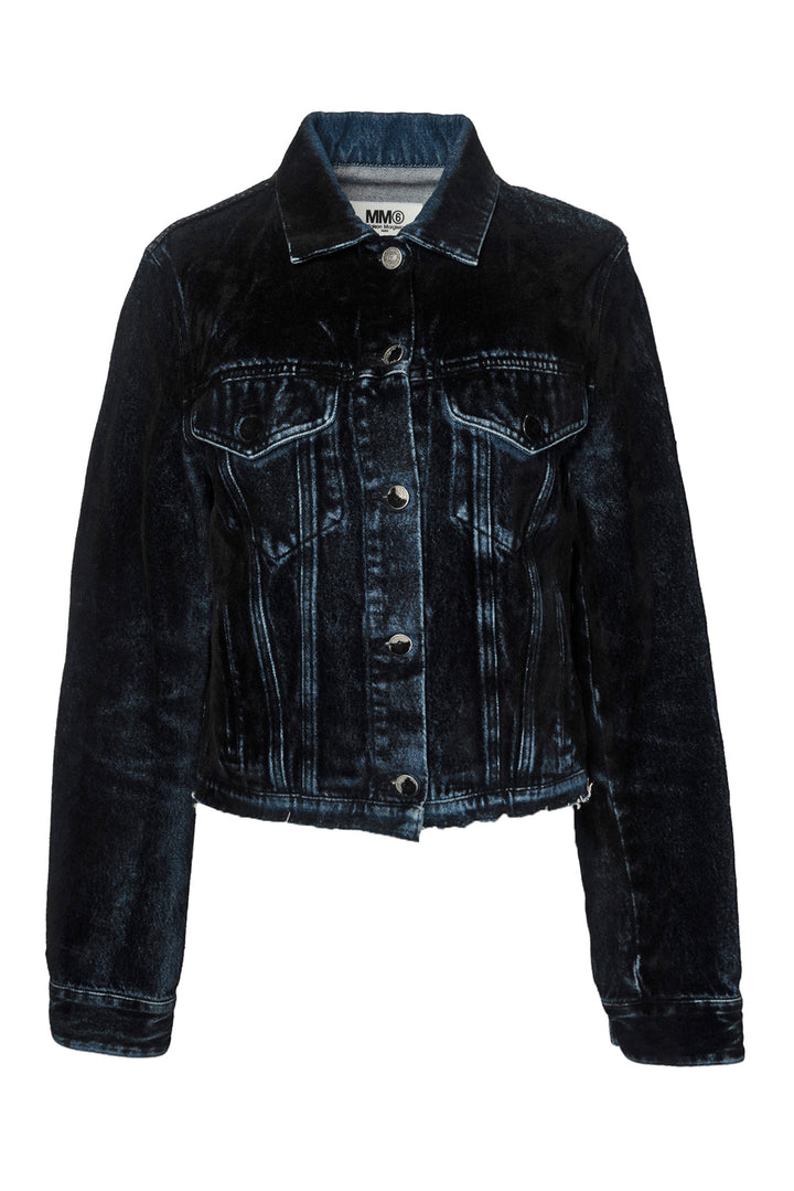 MM6 Size 42 Velour Coated Cropped Denim Jacket