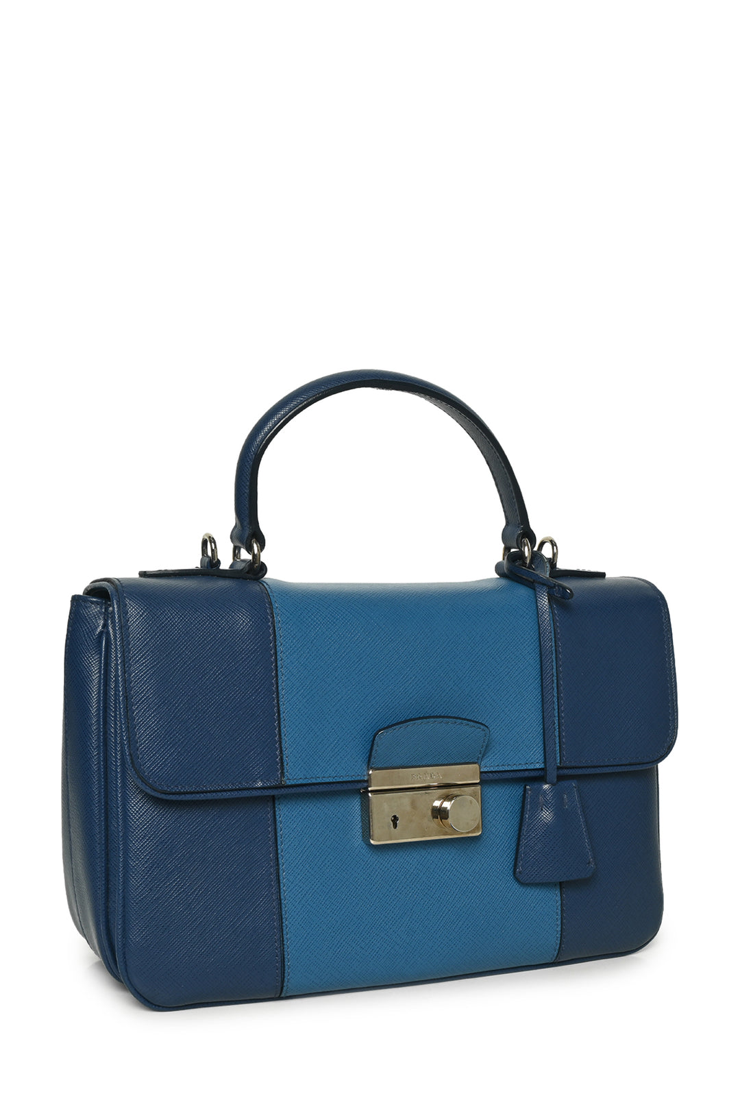 Prada 2015 Bicolor Saffiano Sound Lock Top Handle Satchel