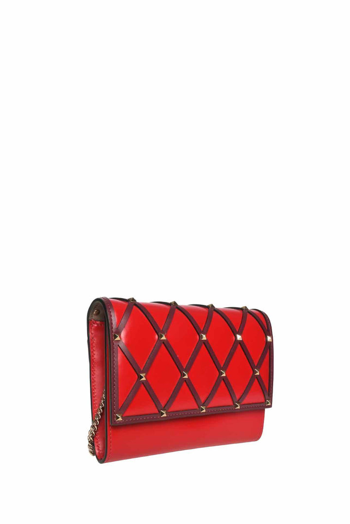 Valentino Leather Rockstud Beehive Wallet On Chain Crossbody