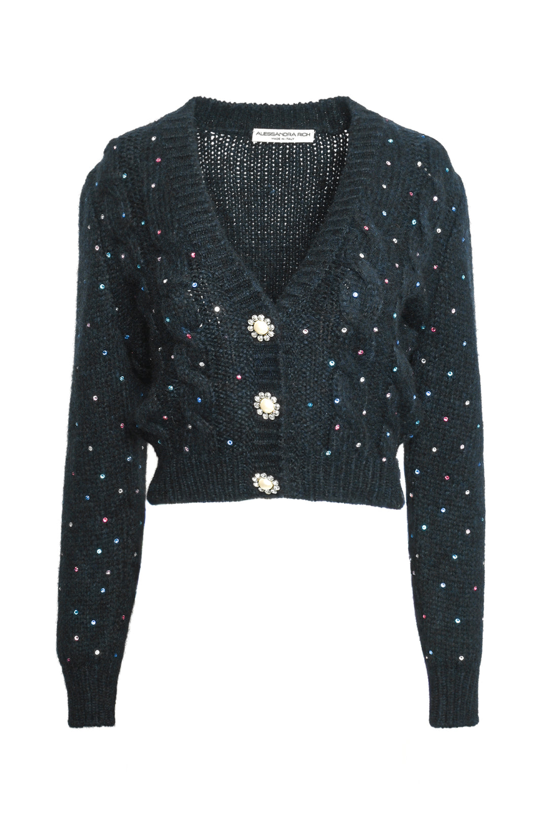 Alessandra Rich Size 38 Hot Fix Crystals Cropped Cardigan