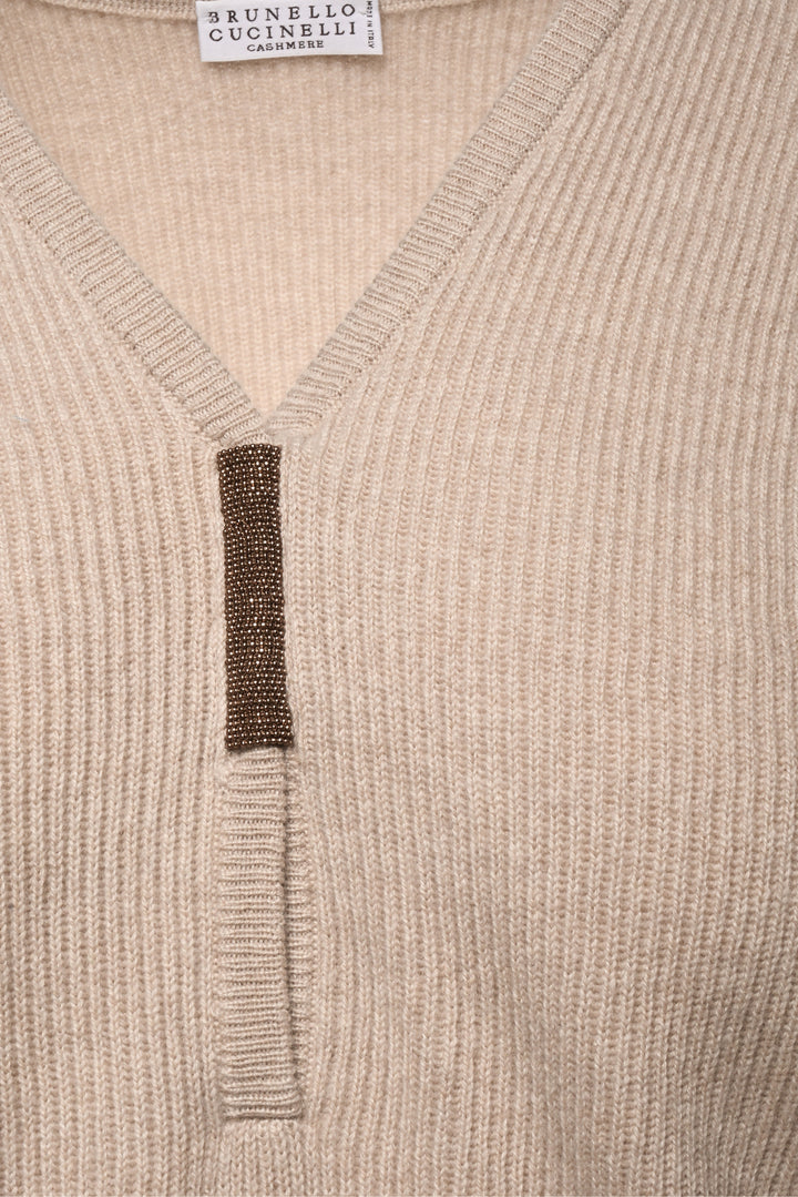 Brunello Cucinelli Size S Cashmere V Neck Embellished Sleeveless Sweater