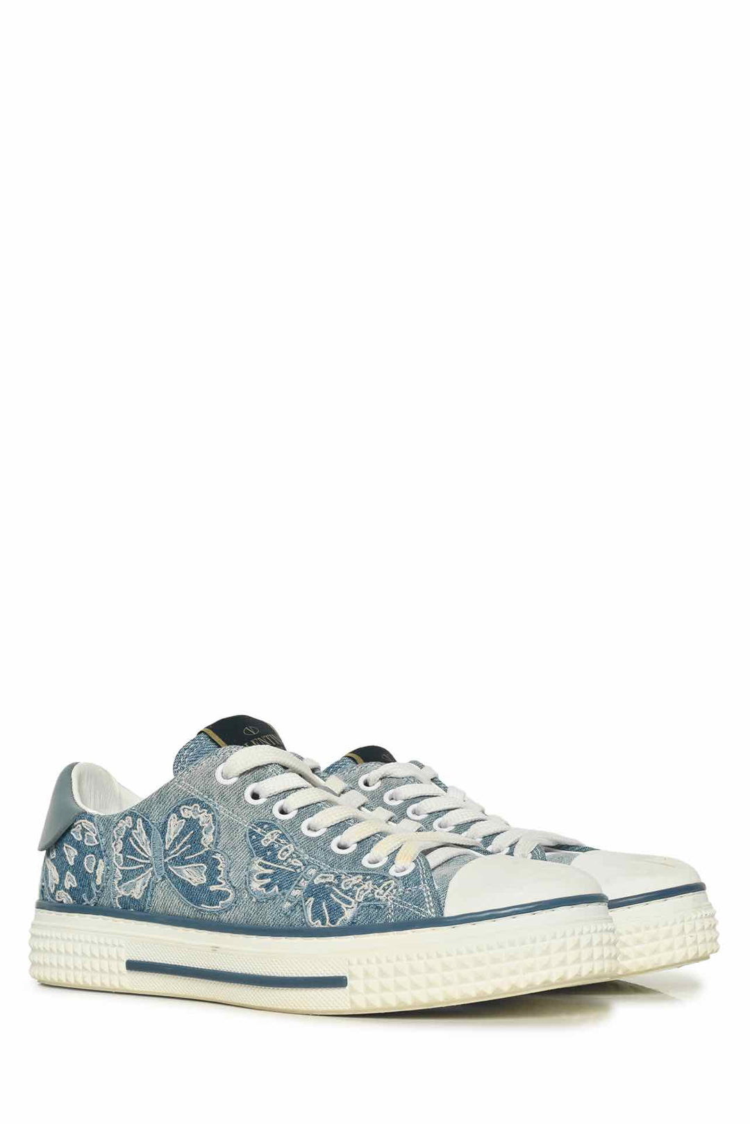 Valentino Size 36.5 Denim Butterfly Embroidered Sneaker