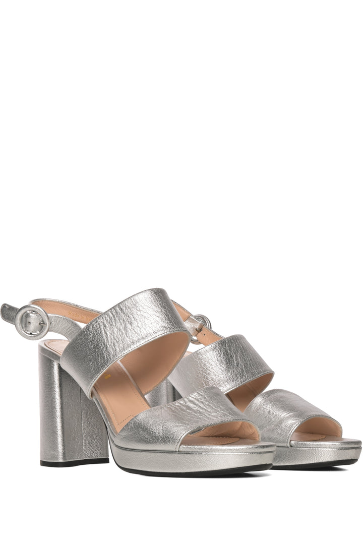 Prada Size 38 Metallic Block Heel Sandals