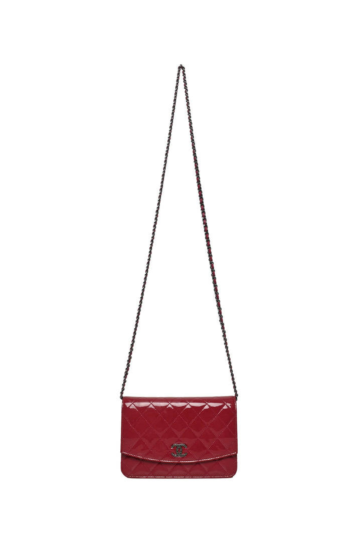 Chanel 2014-2015 Quilted Patent Leather Brilliant Wallet On Chain Crossbody
