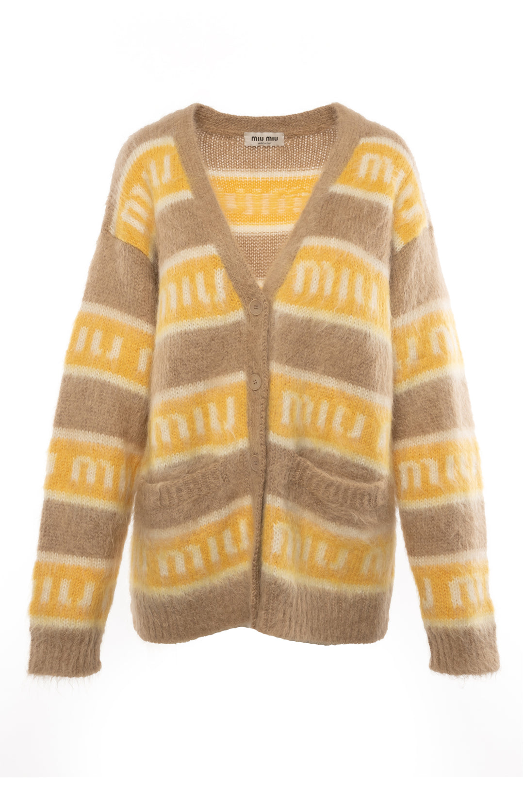 Miu Miu Size S/M Allover Logo Jacquard Striped Cardigan