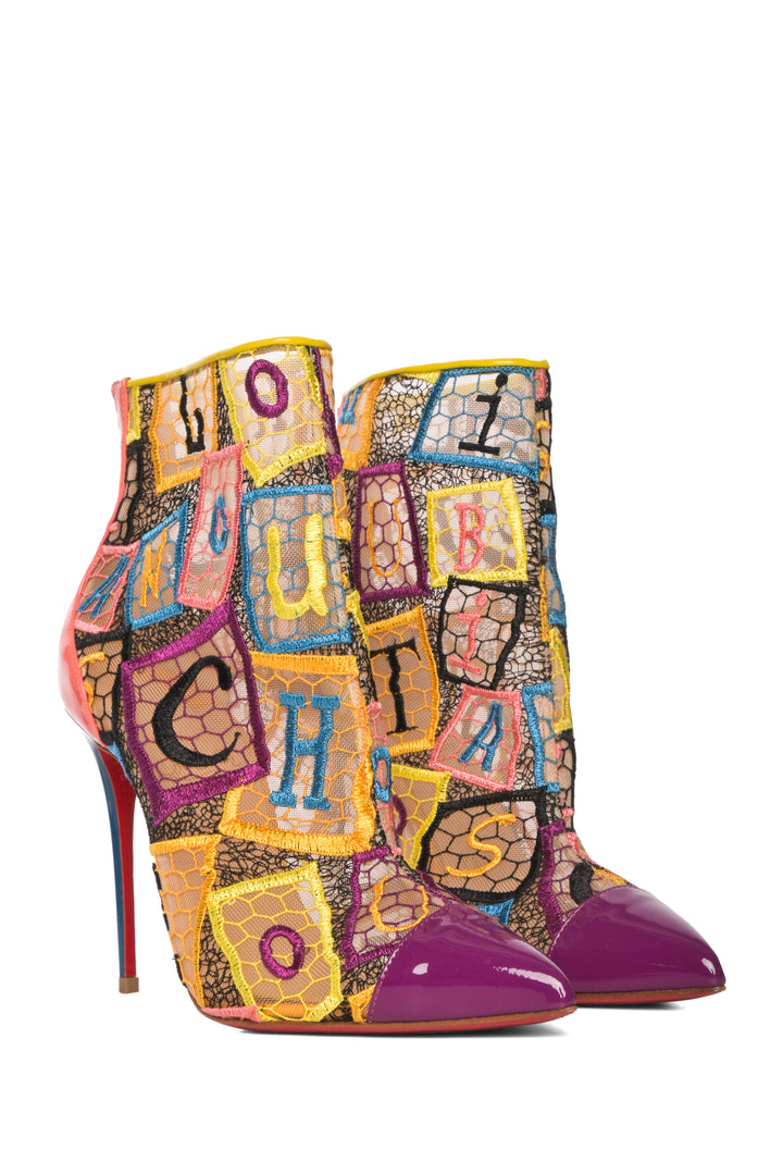 Christian Louboutin Size 37 Mesh Letter Embroidered Booties