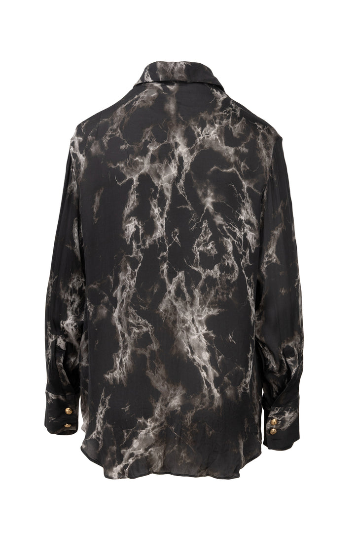 Balmain Size 6 Marble Print Silk Blouse
