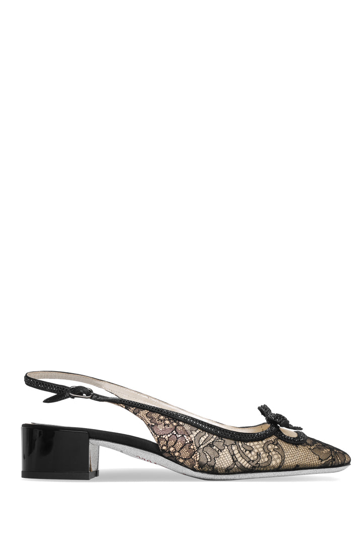 Rene Caovilla Size 38 Embellished Bow Lace Slingback Pumps