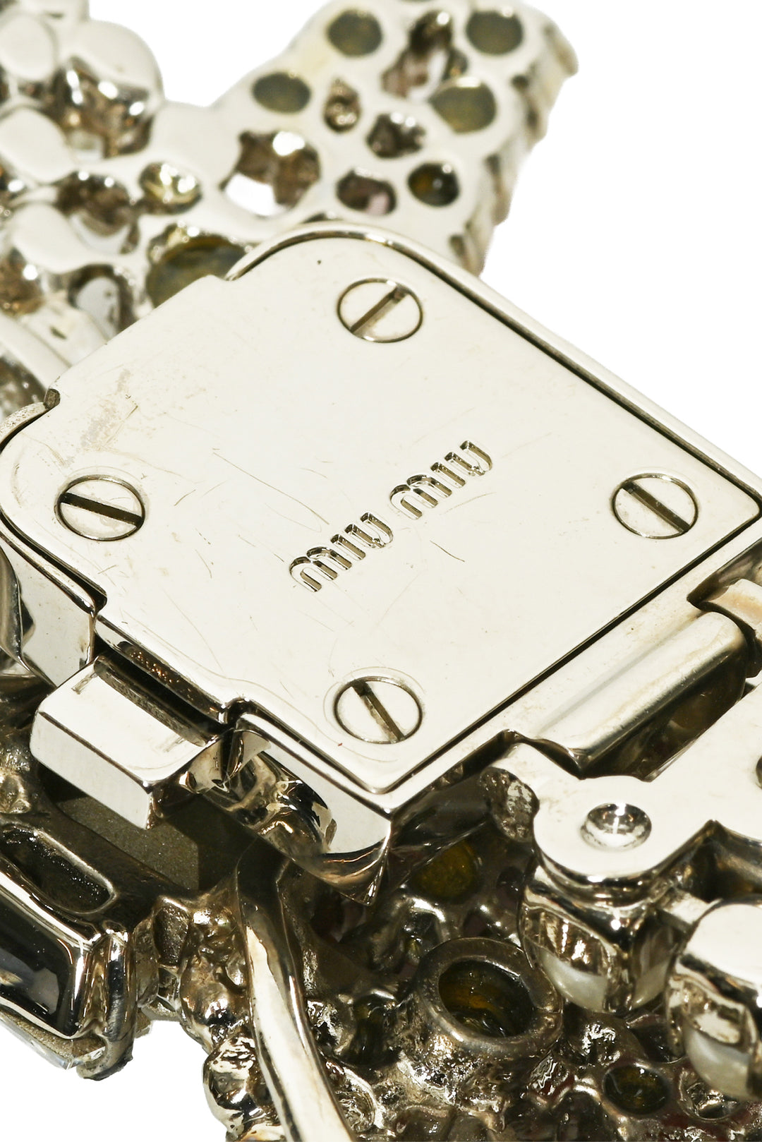 Miu Miu Crystal & Faux Pearl Bow Bracelet