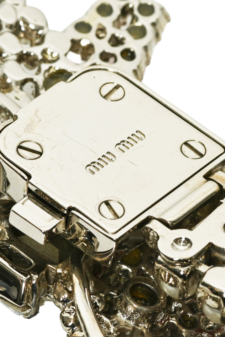 Miu Miu Crystal & Faux Pearl Bow Bracelet