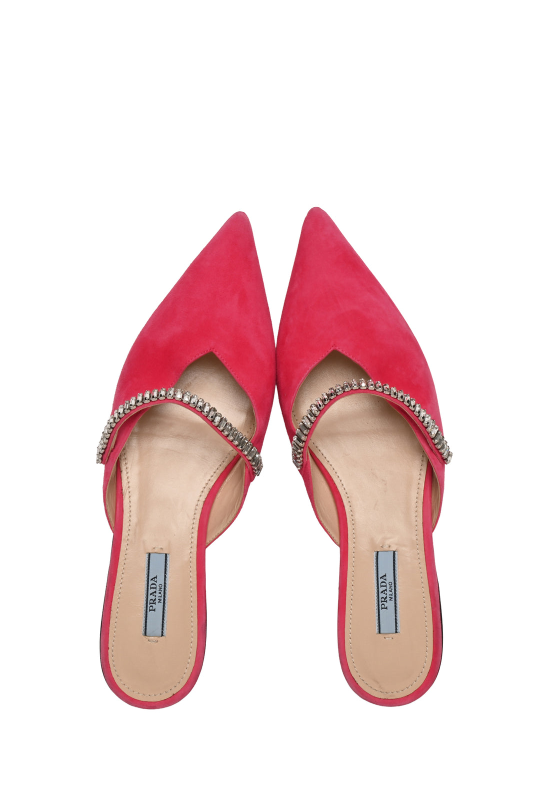 Prada Size 38 Suede Crystal Embellished Mules