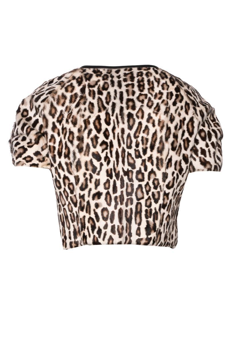 Emporio Armani Size 40 Fur Leopard Print Short Sleeve Jacket
