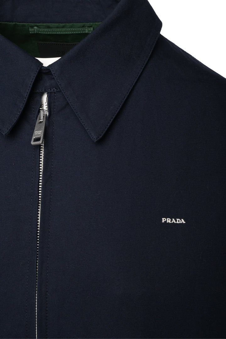 Prada Size 42 Men's 2025 Logo Embroidered Cotton Zip Jacket