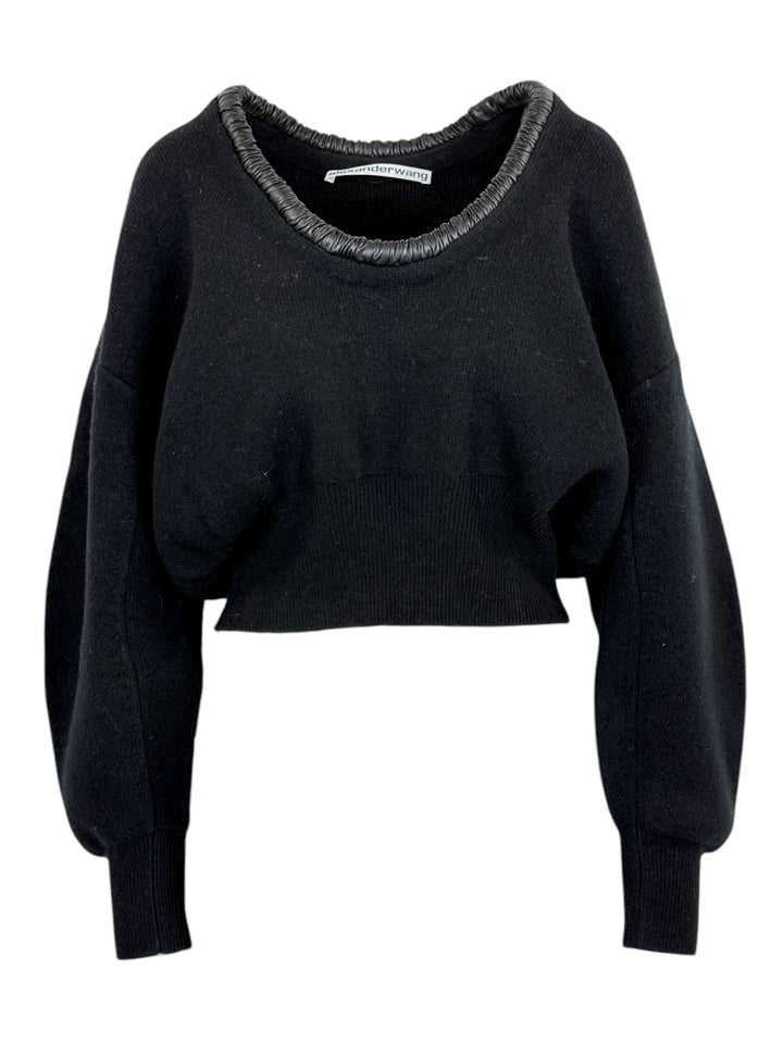 Alexander Wang Size M Ruched Leather Crewneck Sweater