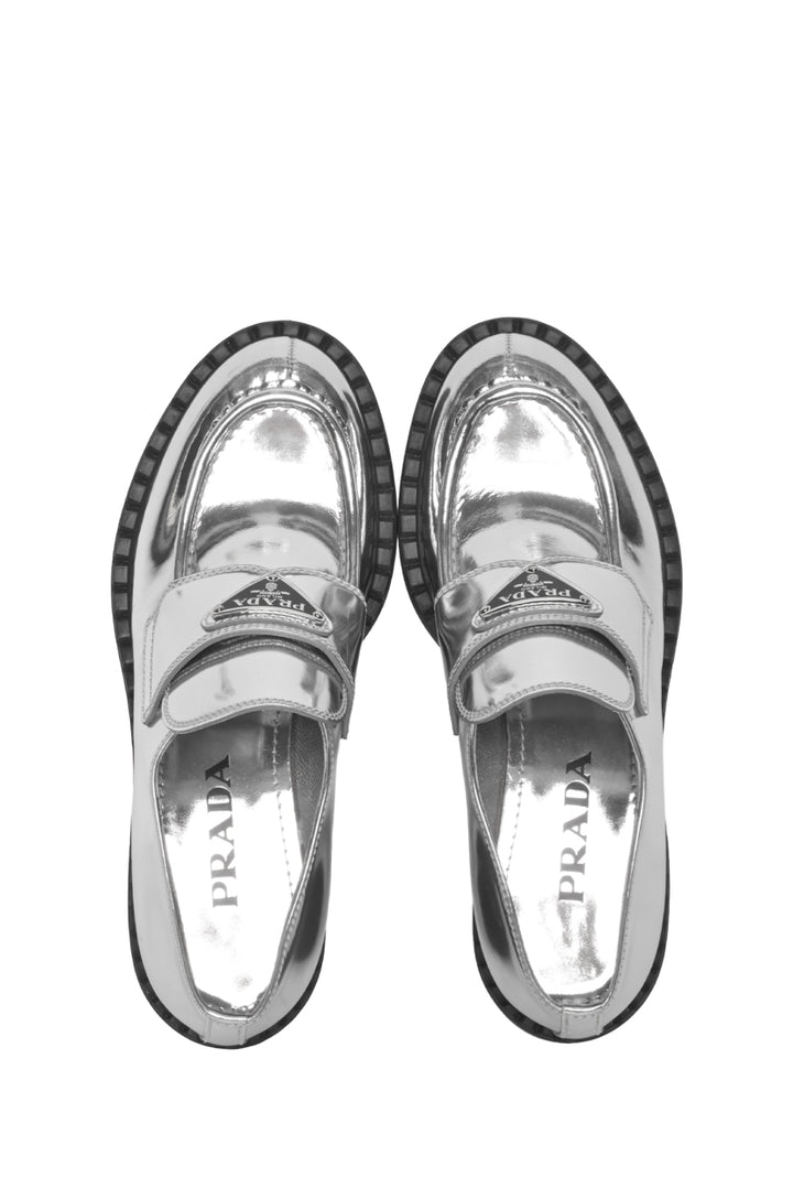 Prada Size 35.5 Silver Loafers