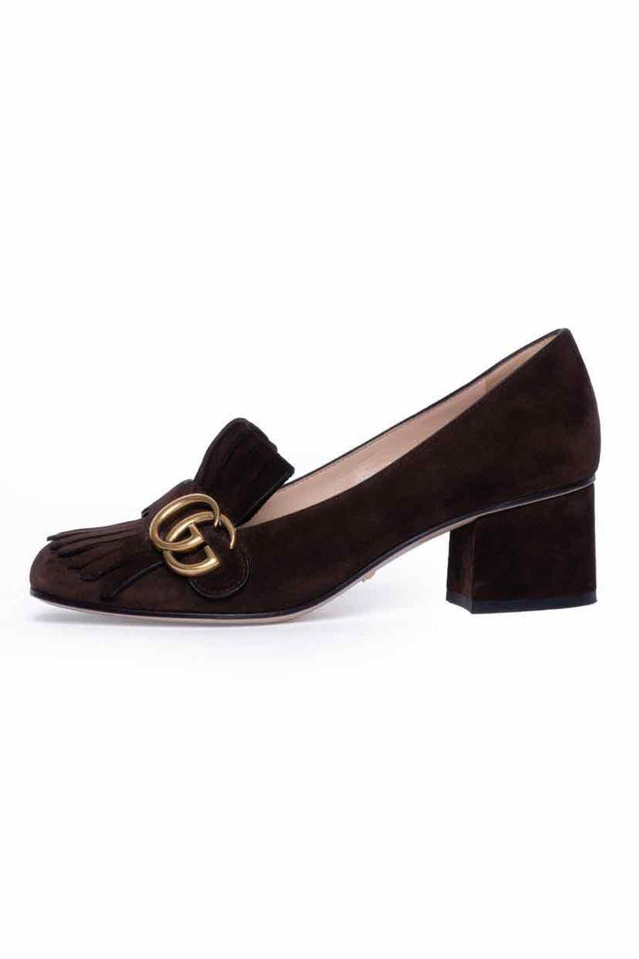 Gucci Size 37 Suede GG Marmont Fringe Pumps