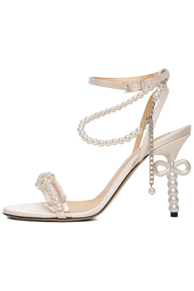 Mach & Mach Size 39 Pearl Bow Satin Sandals