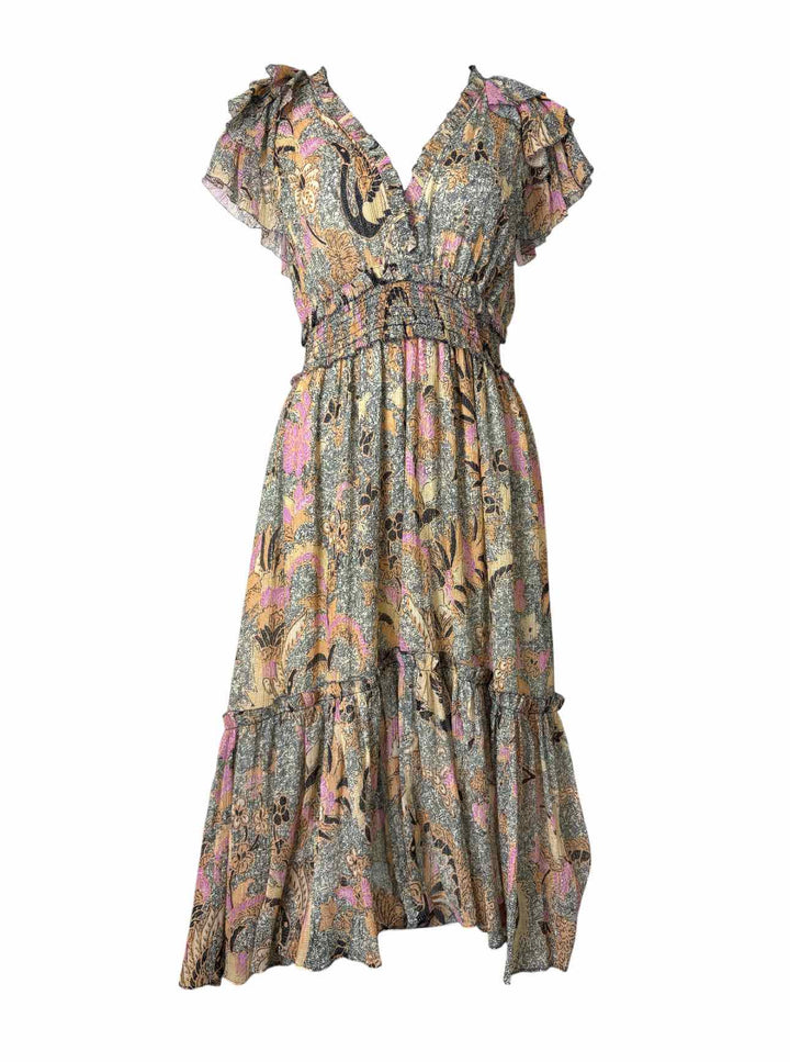 Ulla Johnson Size 8 Metallic Floral Silk Blend Dress