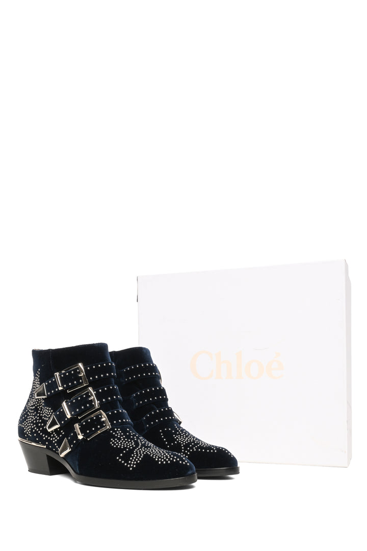 Chloe Size 37 Susanna Studded Velvet Ankle Boots