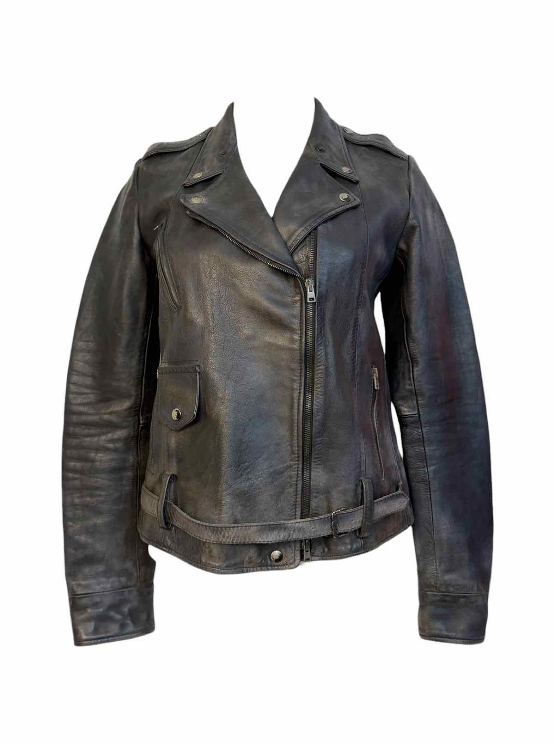 Golden Goose Size L Distressed Leather Moto Jacket
